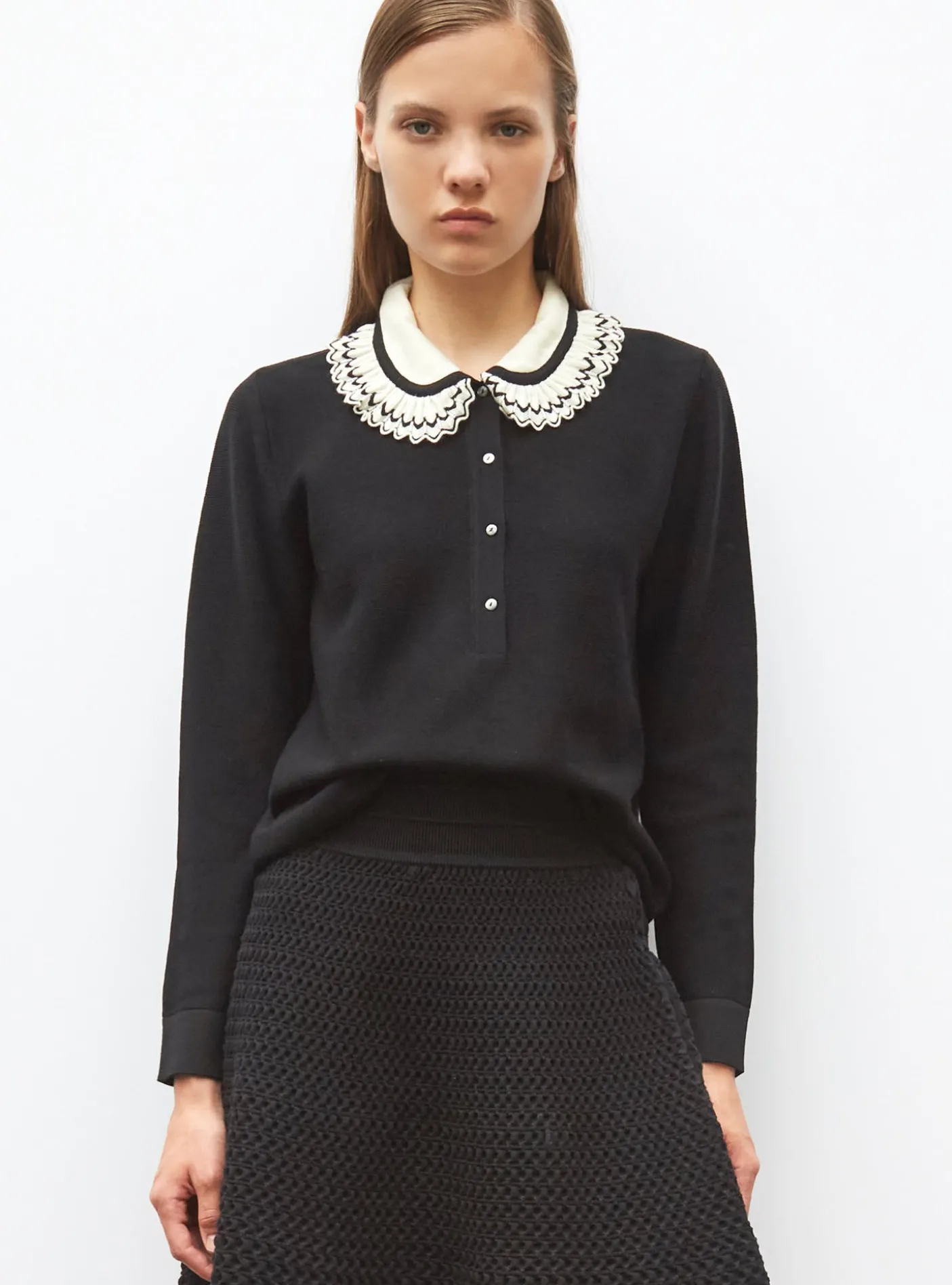 chemise en maille col volanté
