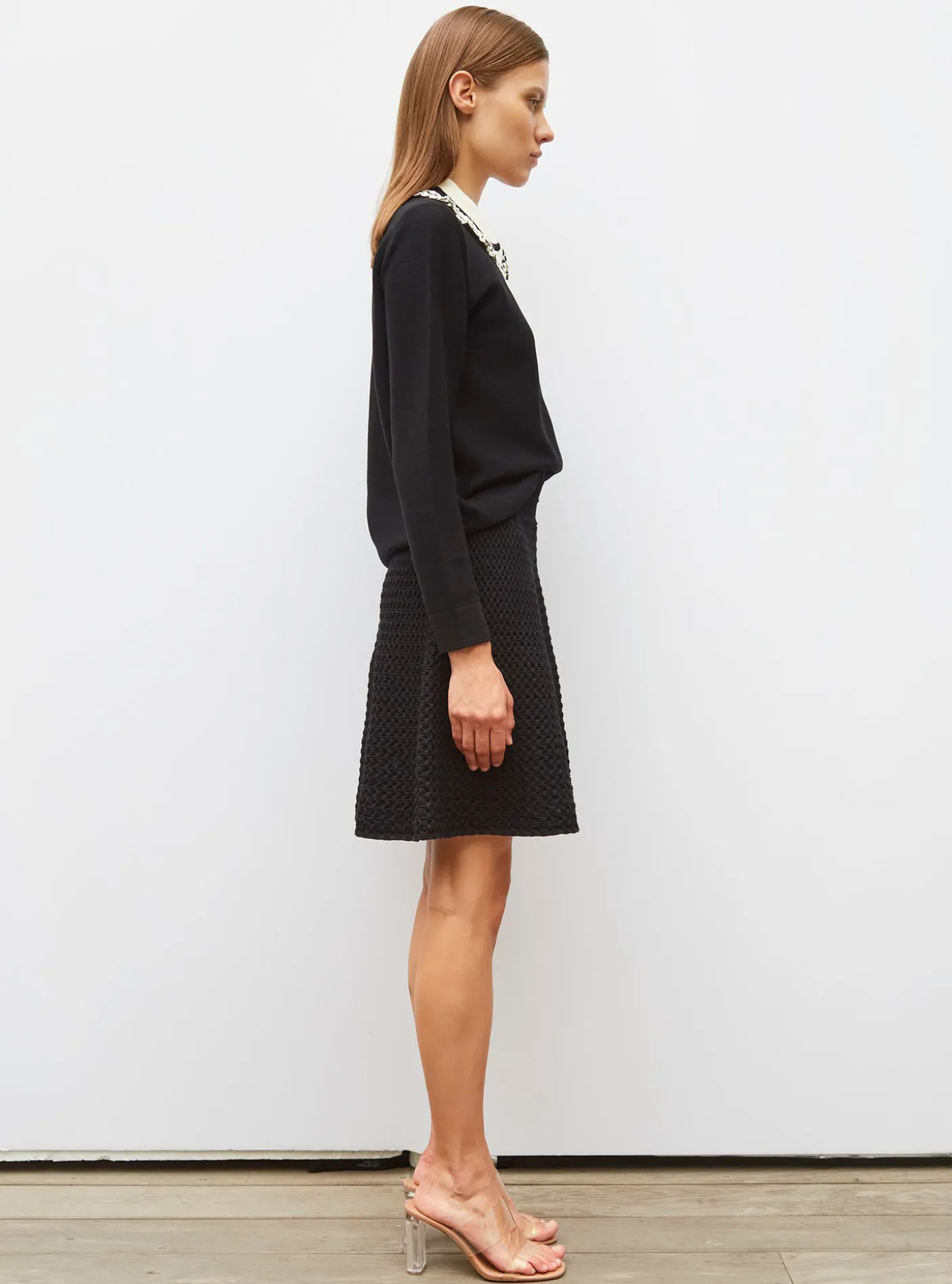 chemise en maille col volanté