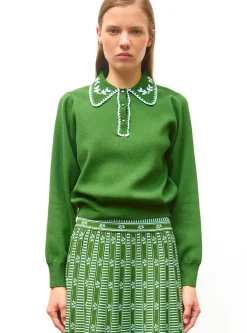 chemise maille brodée main