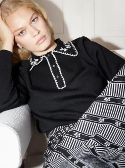 chemise maille brodée main