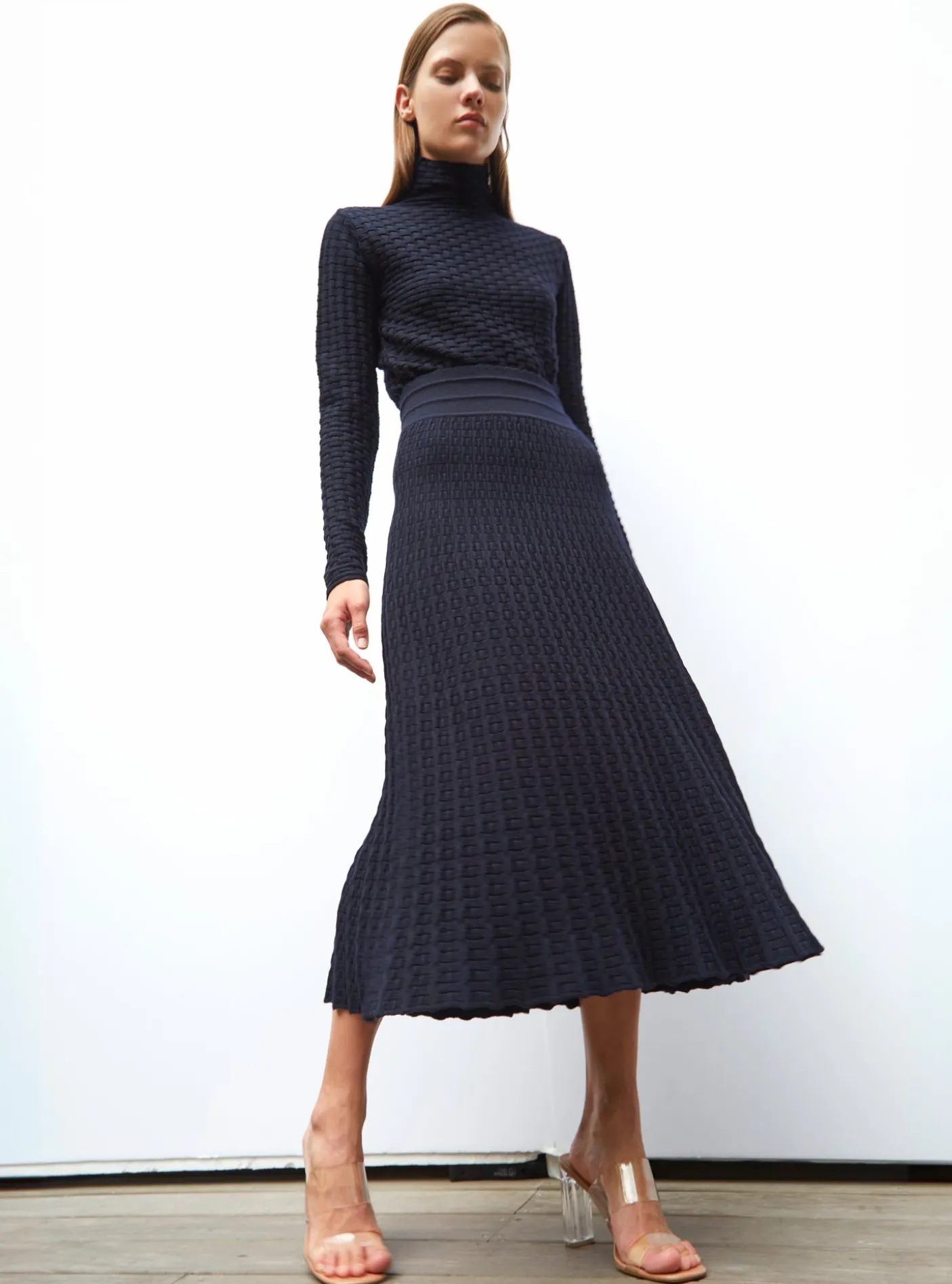 jupe longue maille cannage