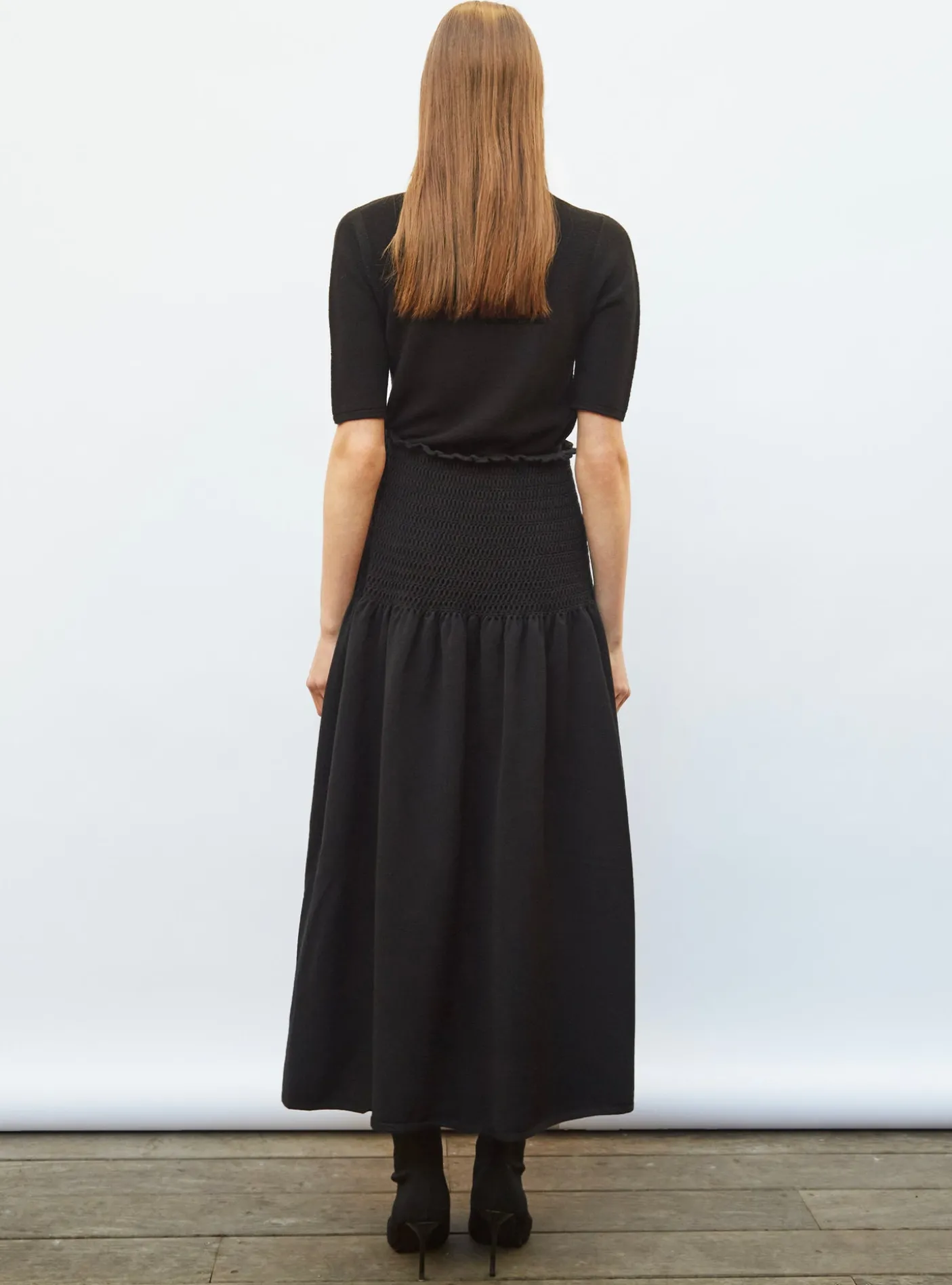 jupe longue maille smockée