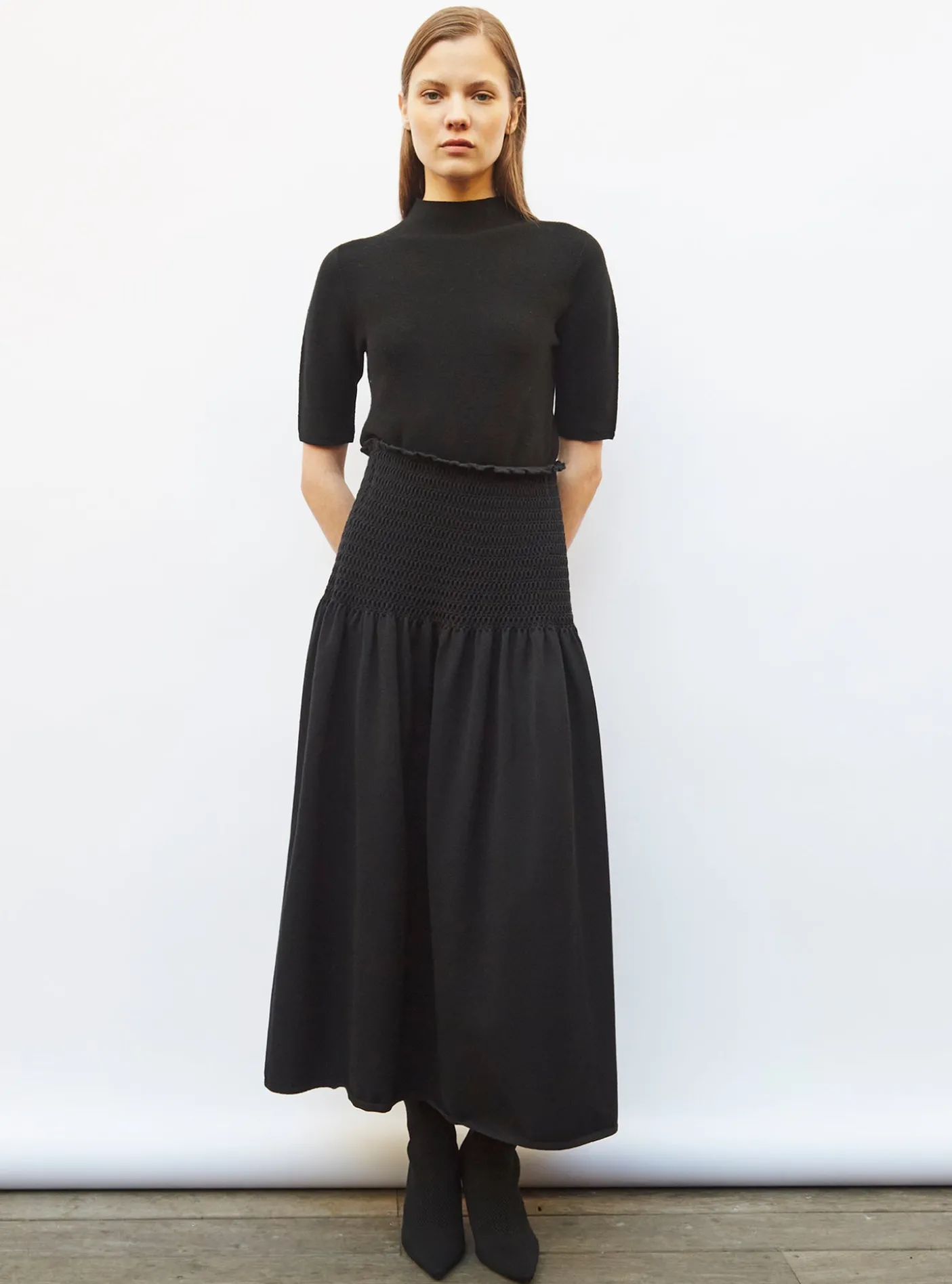 jupe longue maille smockée