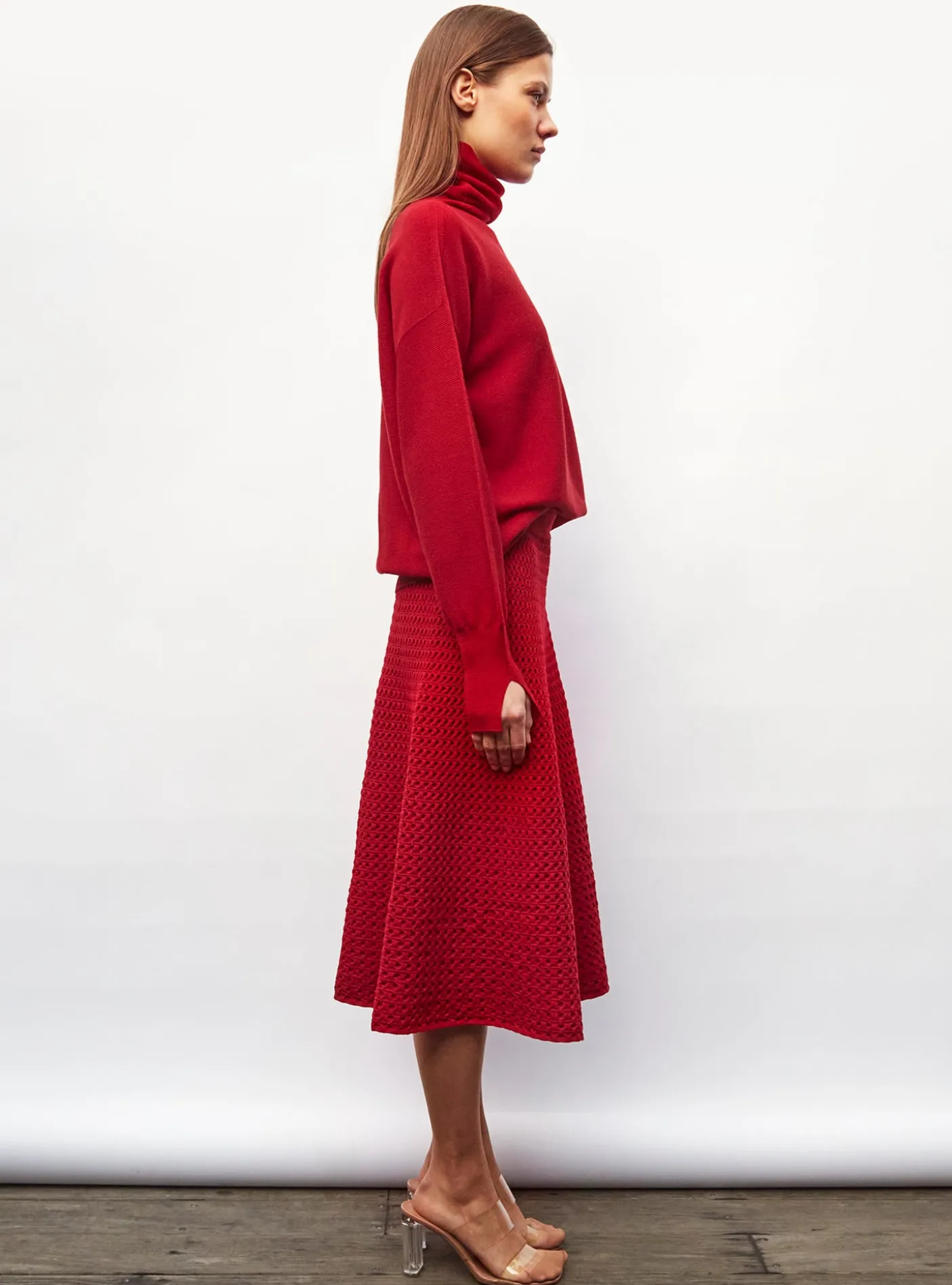 jupe midi maille smockée