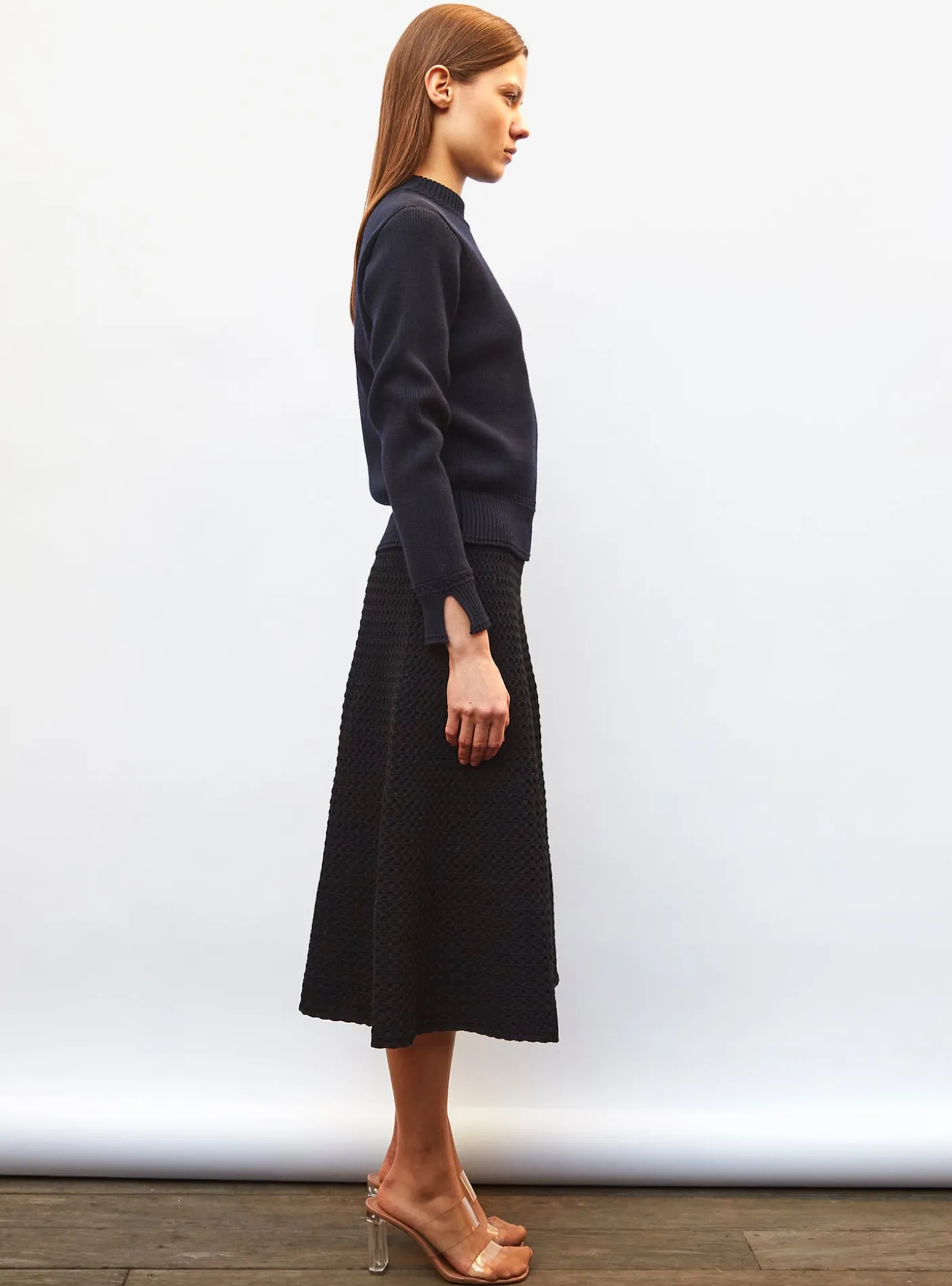 jupe midi maille smockée