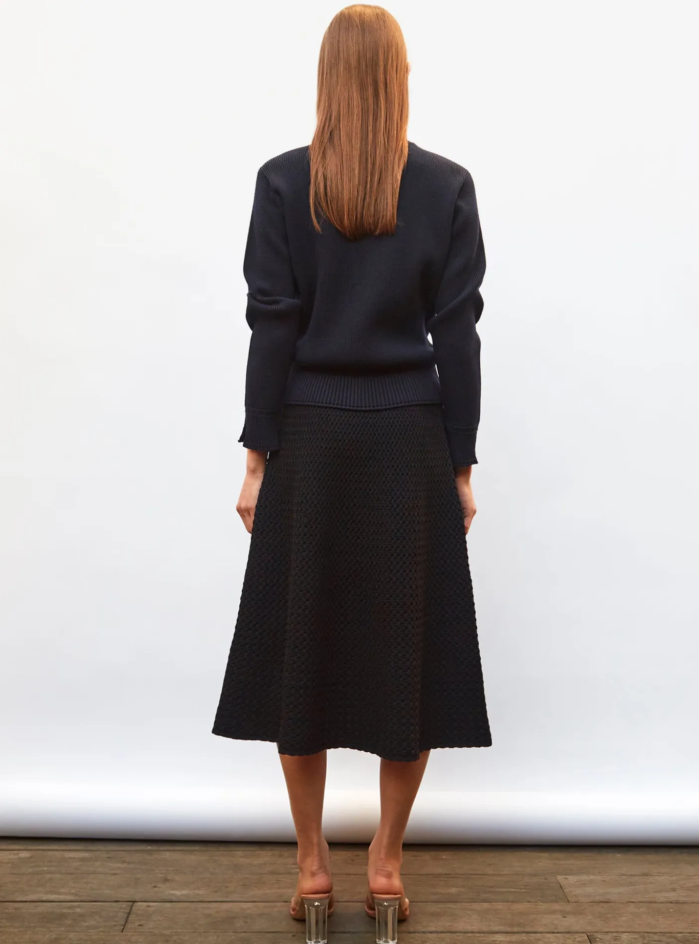 jupe midi maille smockée