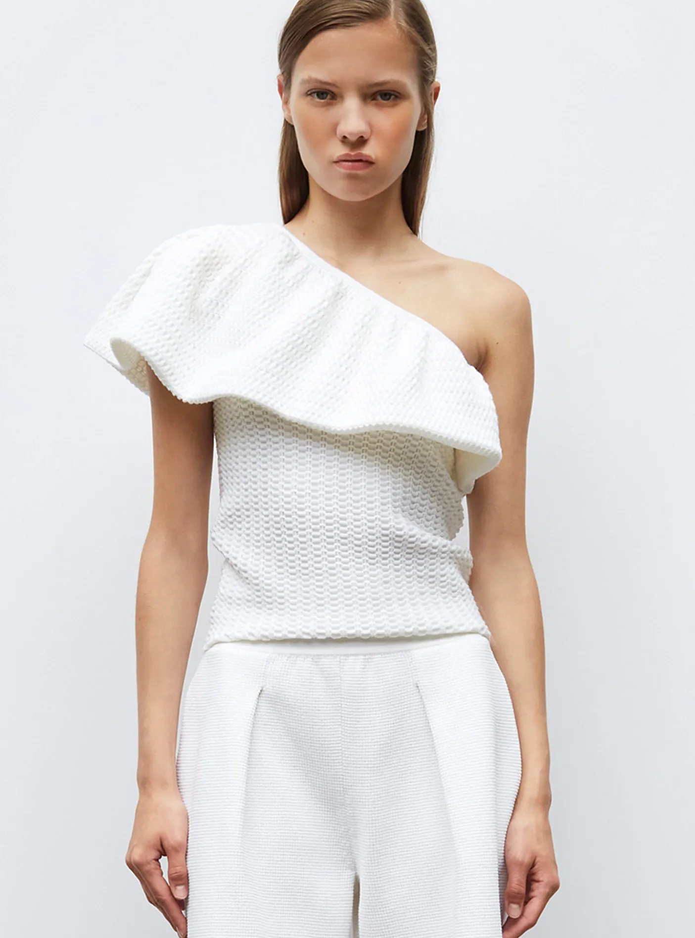 one shoulder en maille smockée
