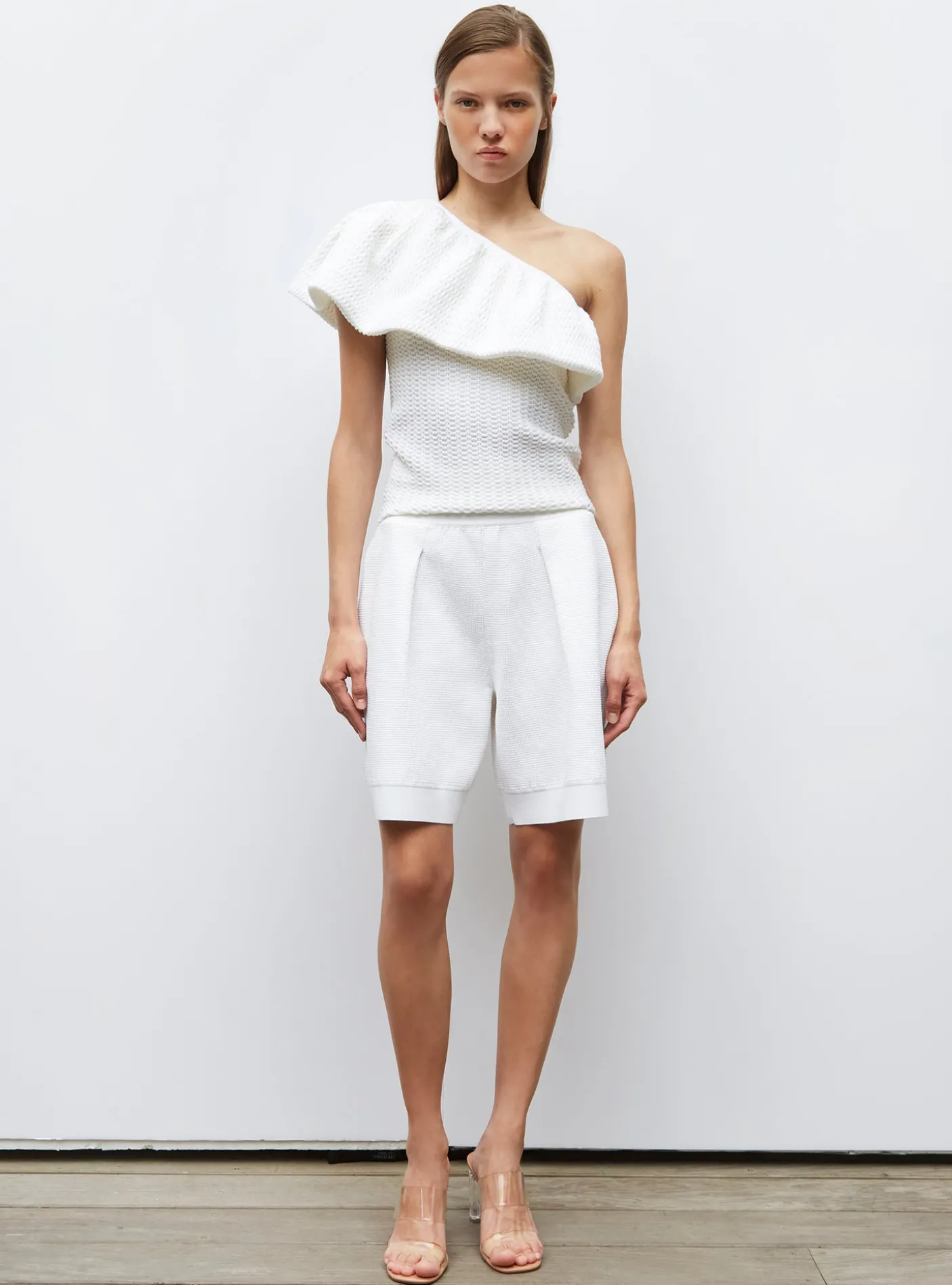 one shoulder en maille smockée
