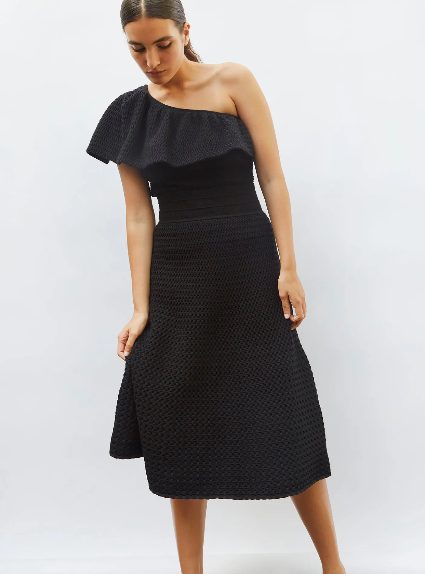one shoulder en maille smockée