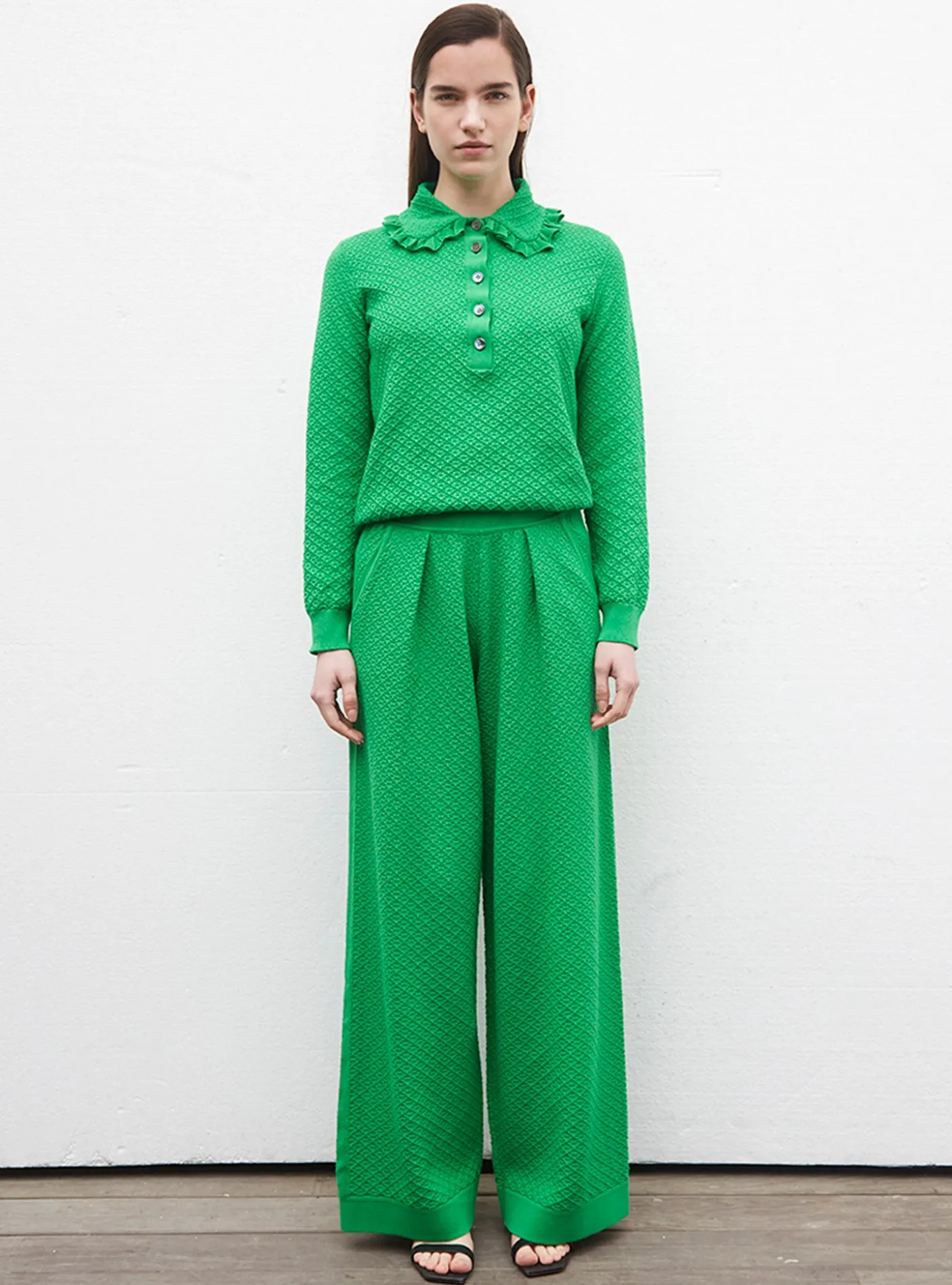 pantalon couture en maille damier