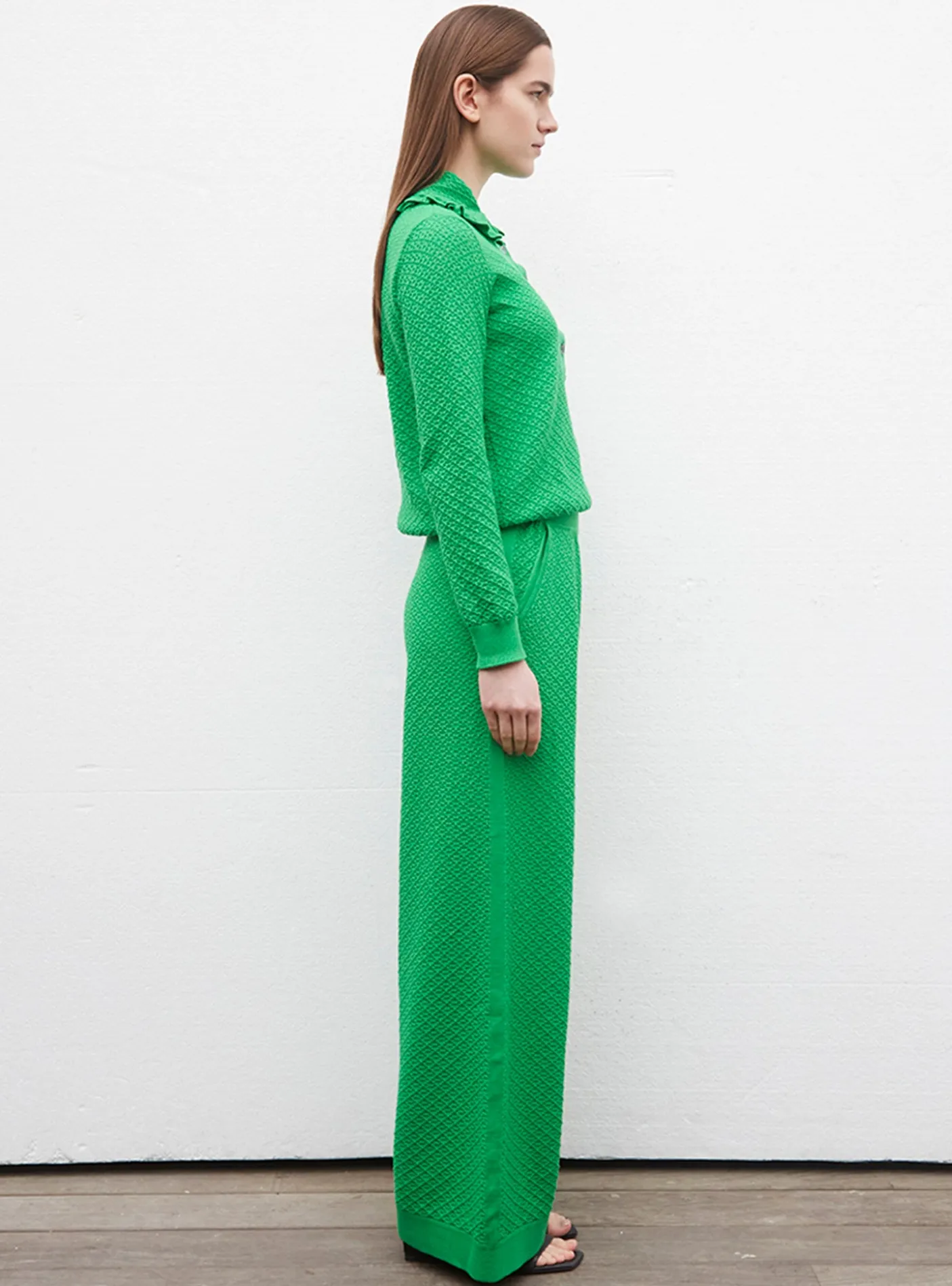 pantalon couture en maille damier