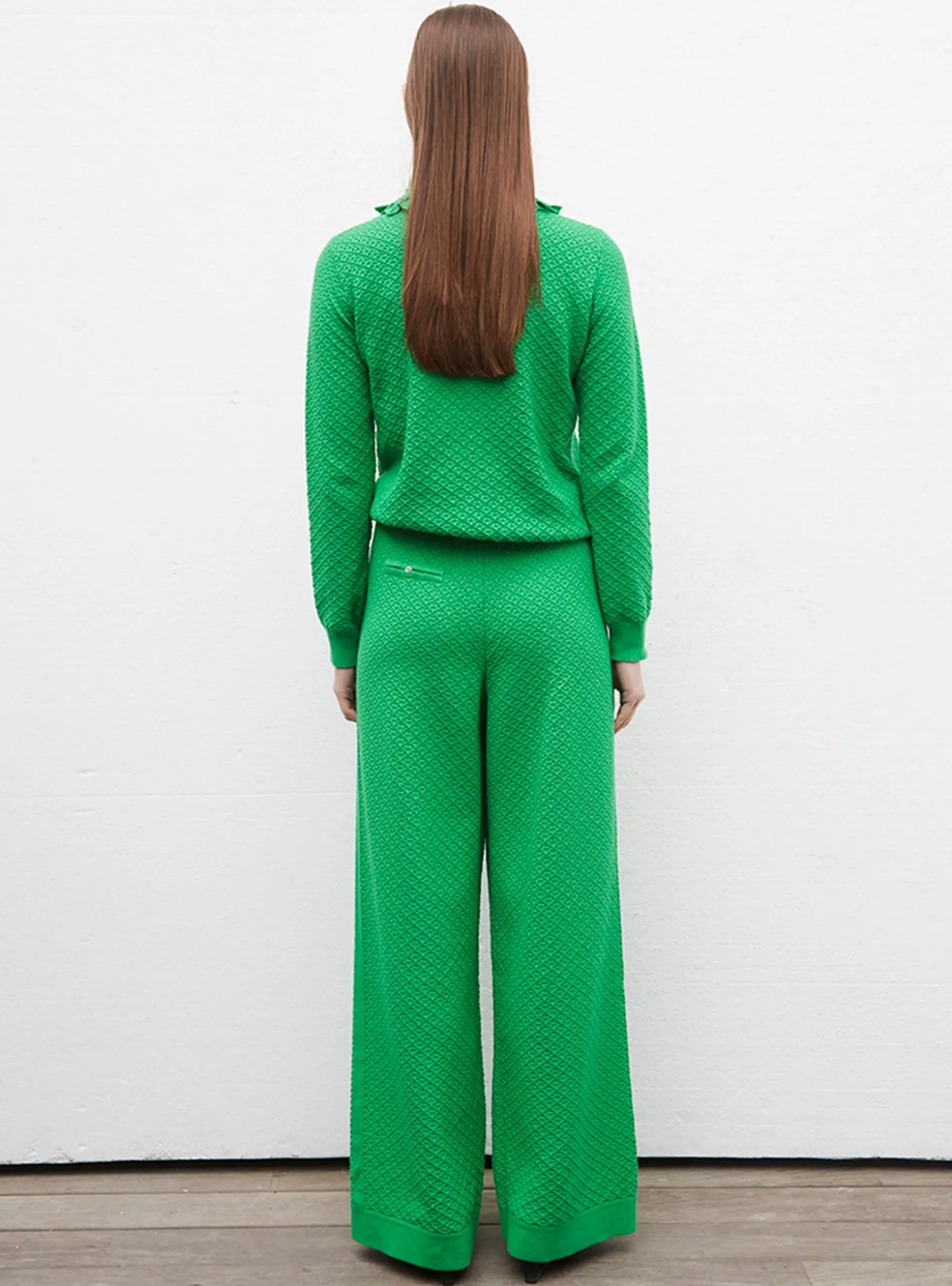 pantalon couture en maille damier