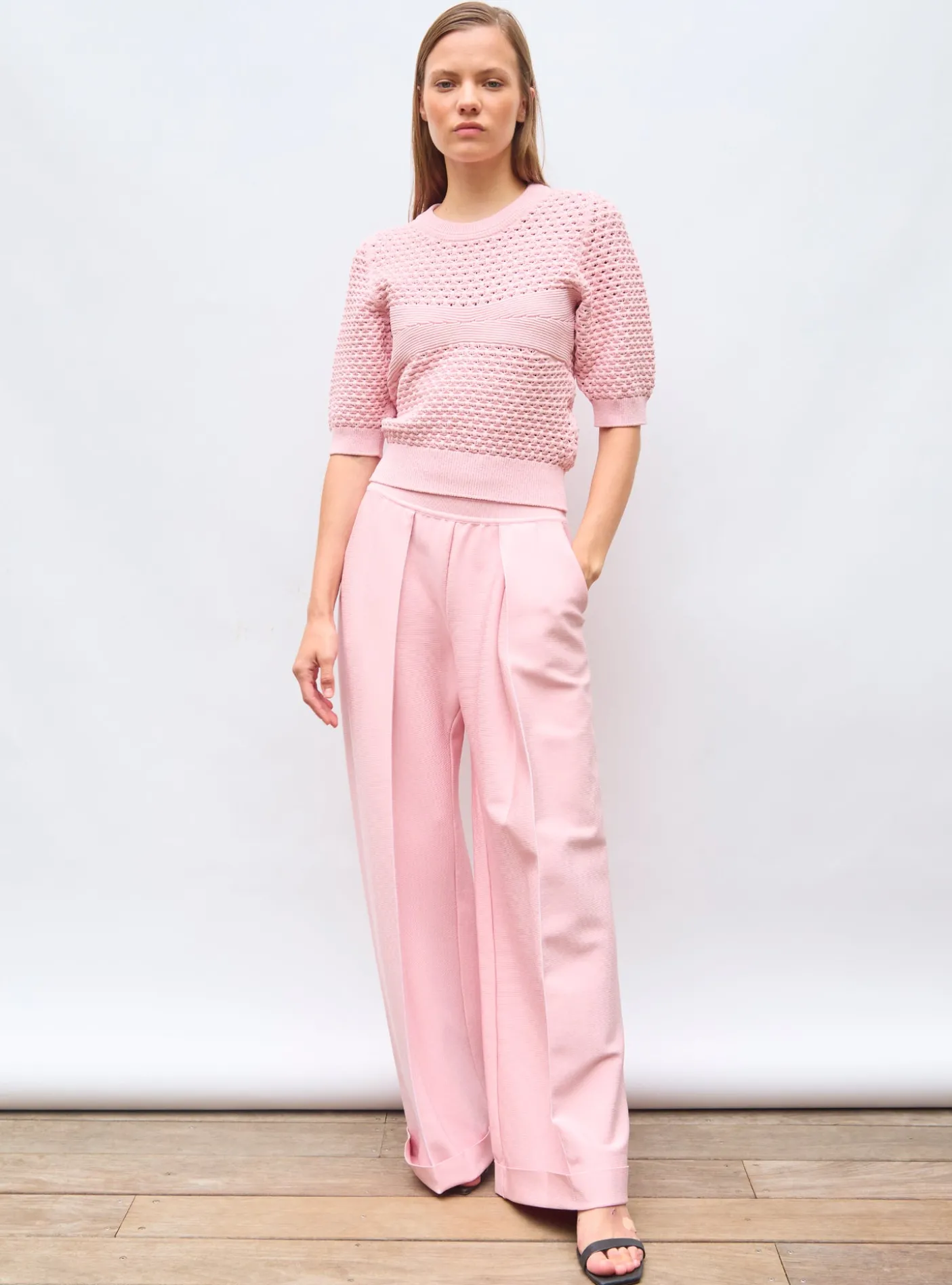 pantalon taille haute maille couture