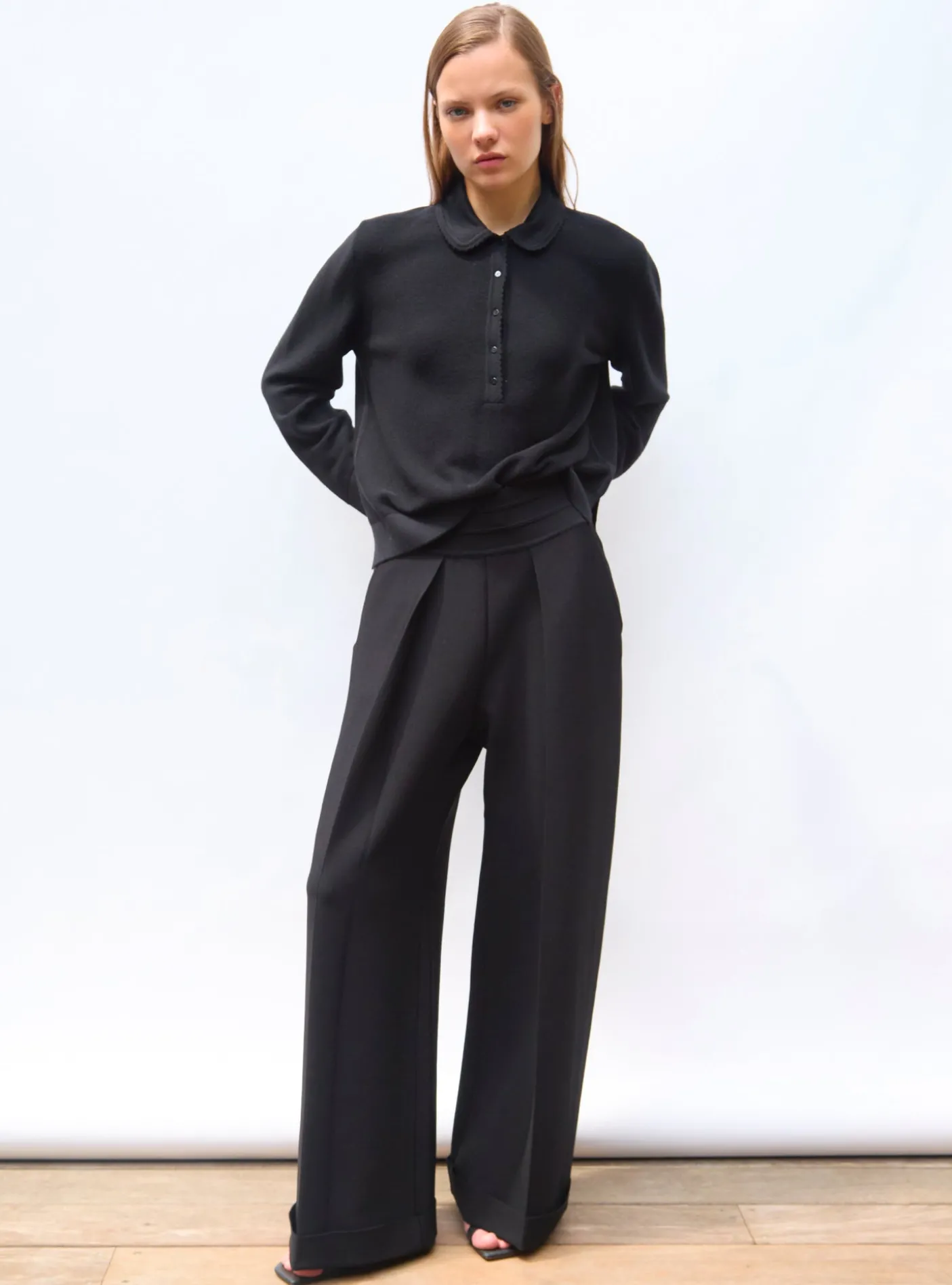 pantalon taille haute maille couture