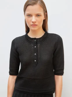top délicat maille crochet