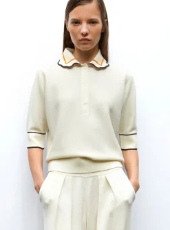 top en maille à col festonné
