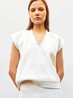 top en maille à frange