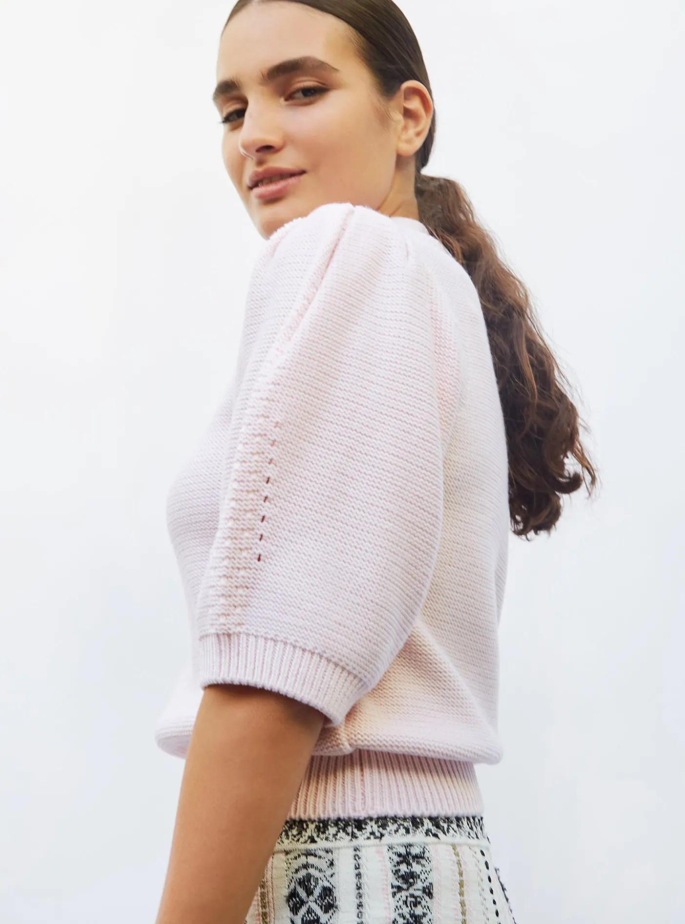 top en maille manches bouffantes