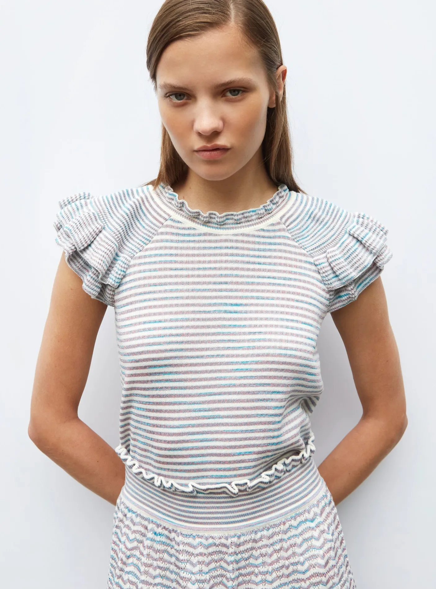 top en maille papier marbré