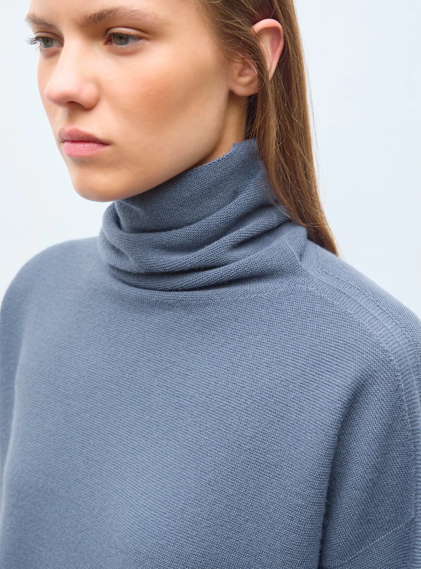 top fin maille point mousse col montant