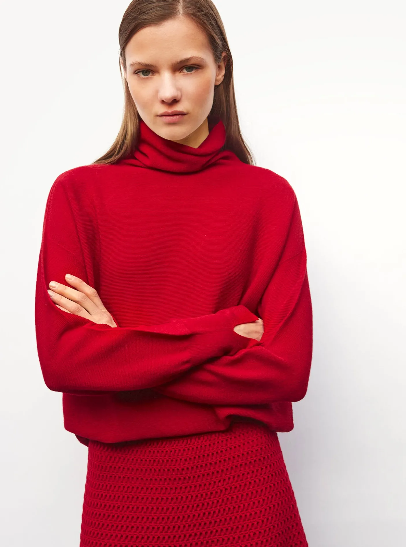top fin maille point mousse col montant
