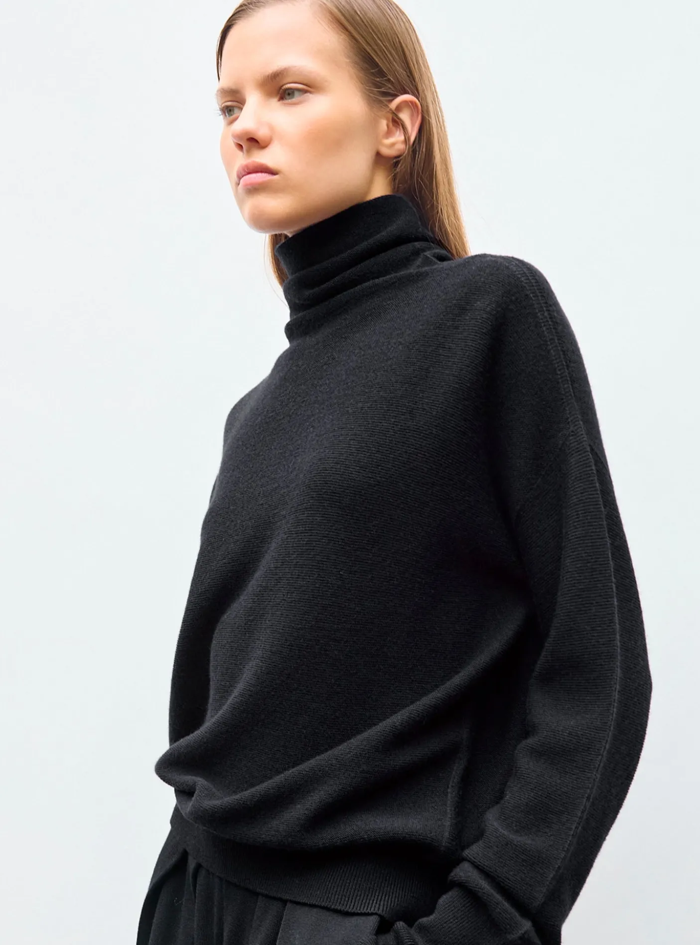 top fin maille point mousse col montant