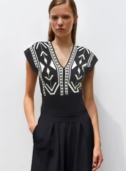top v maille jacquard ikat